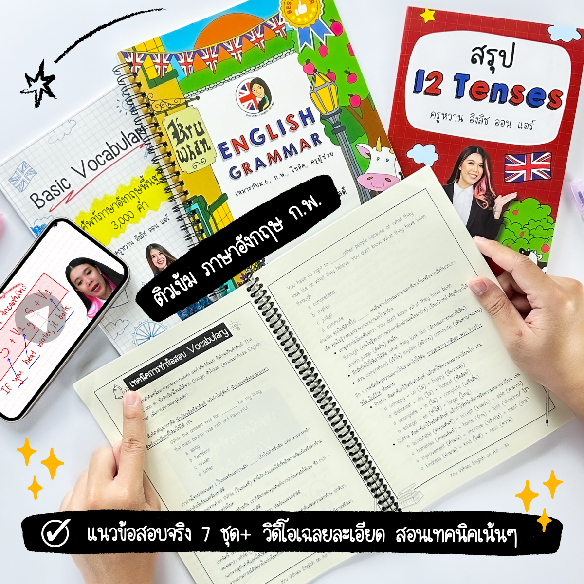 เซ็ตหนังสือสรุปพร้อมสอบ ก.พ. พร้อมคลิปสอน แถมสรุป 12 Tenses แบบมายด์แมพ